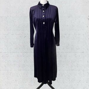 VTG Coldwater Creek Purple Velvet Whimsigoth Dark Cottagecore Midi Dress Size PS